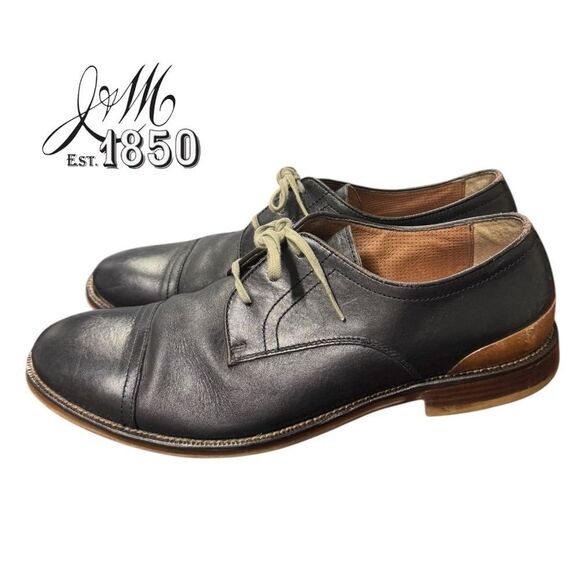J&M 1850 Johnston & Murphy Black Leather Oxford Dress Shoes 12